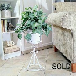  Floor Vase, White Wrought Iron Stand with Artificial Plants   30"x15" vessel, container, pottery, faux plants, fake plants, home decor, boho
