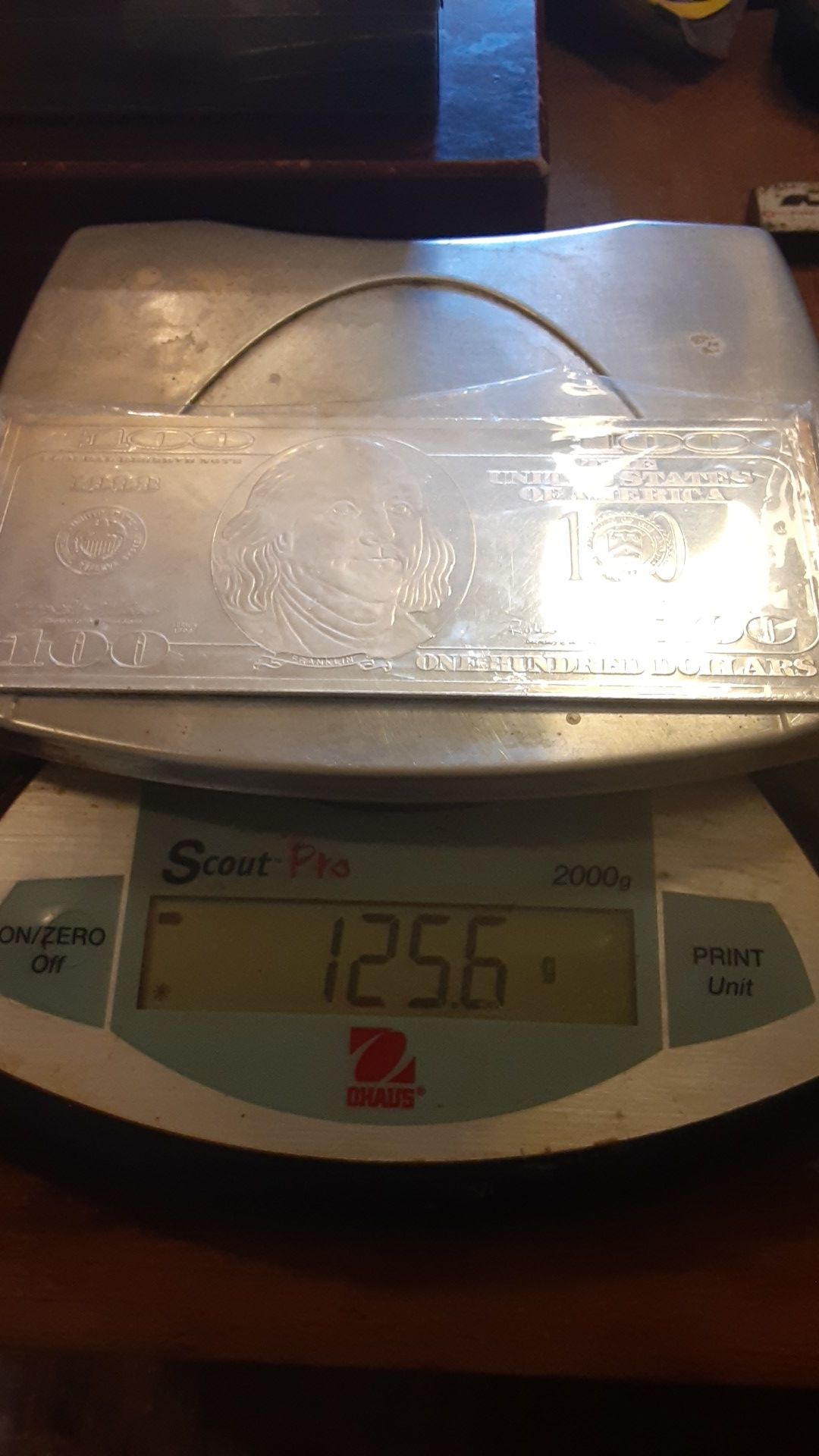 Real .999 silver 125.6 gram 100.00 dollar bill bar