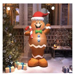 5ft Christmas Inflatable Gingerbread Man with Candy Canes Blow up Christmas Decor for Christmas Party Decoration