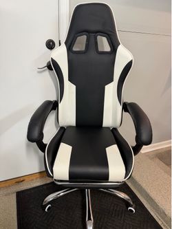 Brand New Black/White Tall Back Height Adjustable Reclining Gaming Chair w/Slide Out Footrest
