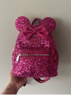 Disney Parks Exclusive 2022 Loungefly Orchid hot pink sequin Minnie Ear Backpack
