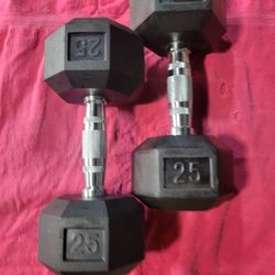 SET OF 25LB RUBBER COATED HEXHEAD DUMBBELLS TOTAL 50LBs 
11525 S HALSTED DUNKIN DONUTS/7111.S WESTERN WALGREENS 
50$  CASH ONLY AS IS 