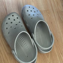 Grey sparkly crocs