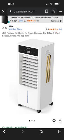 JRD Portable Air Cooler For Room Camping Car Office 4 Wind Speeds,Timers And Top Tank