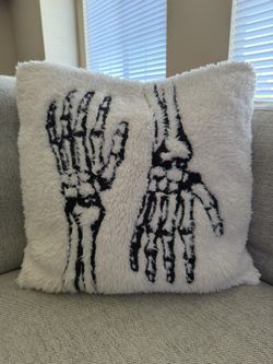 Pottery Barn Skeleton Hand Embroidered Pillow Halloween
