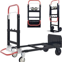 in 1 Convertible Hand Truck, Folding Hand Dolly Cart with Retractable Handle, 600LBS Heavy Duty Aluminum Hand Truck Dolly for Luggage, Shopping, Home,