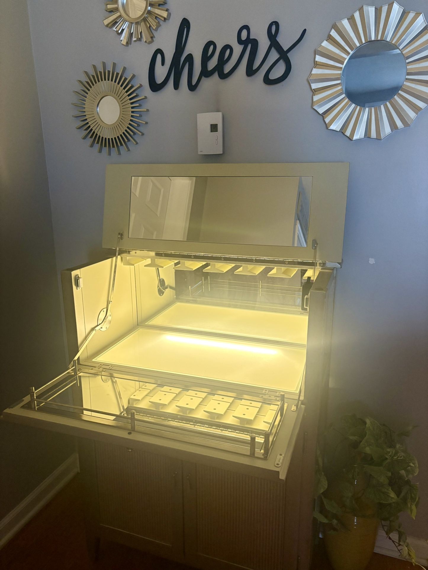 Silver Light Up Mirrored Bar Cabinet
