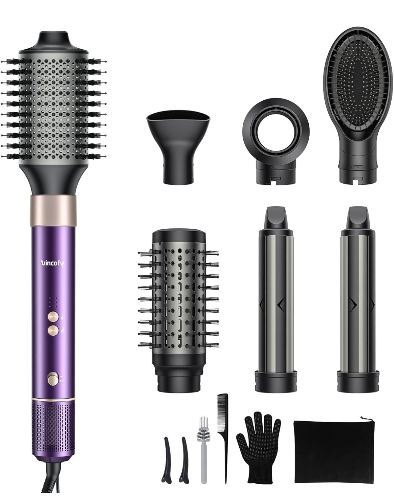 7 in 1 Blow Dryer Brush and Hair Dryer, Hot Hair Styler with Negative Ion 110,000 RPM Hair Straightener Brush for Fast Drying Straightening Curling Vo
