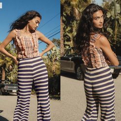 NWT $98 Anthropologie Verb By Pallavi Singhee Orange Ruffled Plaid Tank XS