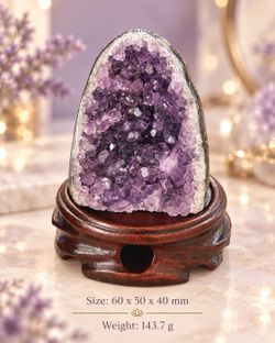 Natural Amethyst Geode 143.7g/ 5.07oz Crystal Cluster w/Wooden Base