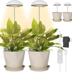 Sondiko Grow Light with Plant Pots, Grow Lights for Indoor Plants Full Spectrum, Height Adjustable Plant Light with Auto On/Off Timer 3/6/12H, Home De