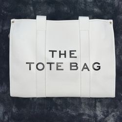 NEW The Tote Bag White Large Tote Black Print