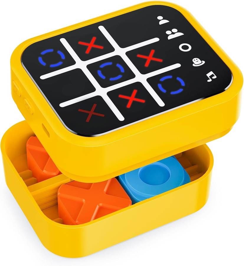 new Rechargeable Tic Tac Toe Game Box with 5 Fun Brain Memory Games, Electronic Touchscreen Handheld Game, Portable Digital Puzzle Board Travel Toy, G
