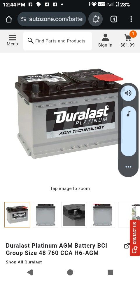 H6 Duralast Platinum AGM Battery