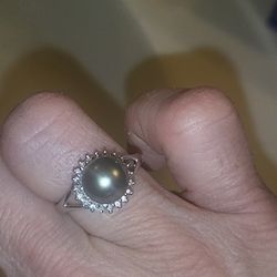 Mother's Day Sale 14k Halo Diamond Tahitian Pearl Ring 