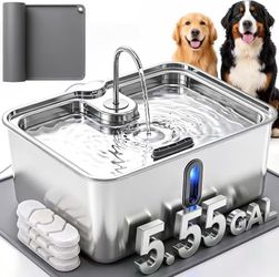 Brand new in box 5.55Gal/21L Mega-Capacity Dog Water Fountain for Large & Multi Dogs, Silver Stainless Steel Dog Water Bowl Dispenser, Quiet Pet Water