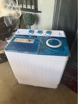 Twin Tub Portable Mini Washing Machine 26lbs Capacity, Washer(18lbs)&Spiner(8lbs)/Built-in Drain Pump/Semi-Automatic (White&Blue)