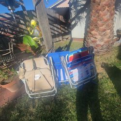 LOW BACK BACKPACK CHAIRS WITH COOLERS!! $35 For Blue, $25 For Tan. 