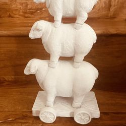 3 Sheep On Cart Wagon Farmhouse Country Decoration