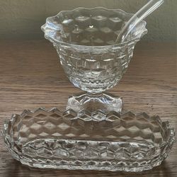 Fostoria American Clear Relish Dish And Mayo Dish With Spoon 