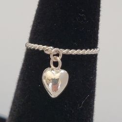 Vintage 925 Sterling Silver Puffy Heart Charm RING Size 