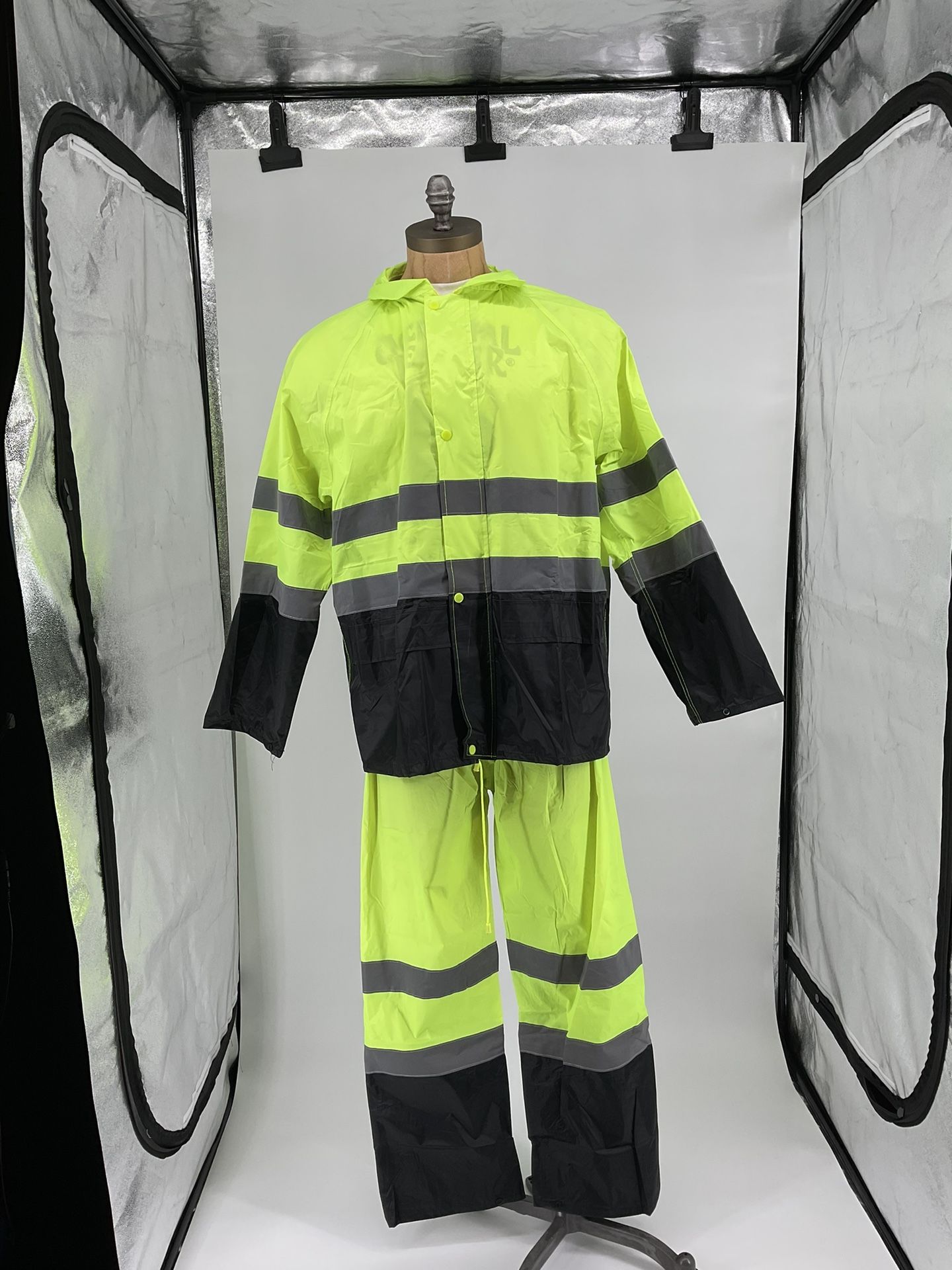 Hi-Visibility Rain Suit Set W/ Jacket, Pants, & Hide-able Hood