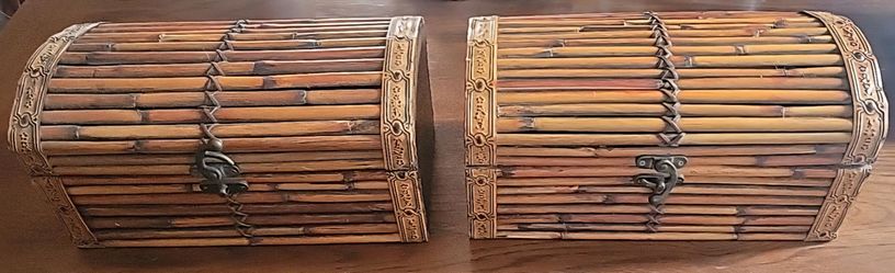 Two Decorative Wicker/Bamboo Treasure Chests