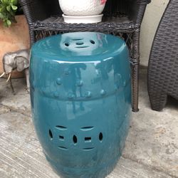 Teal ceramic garden stool