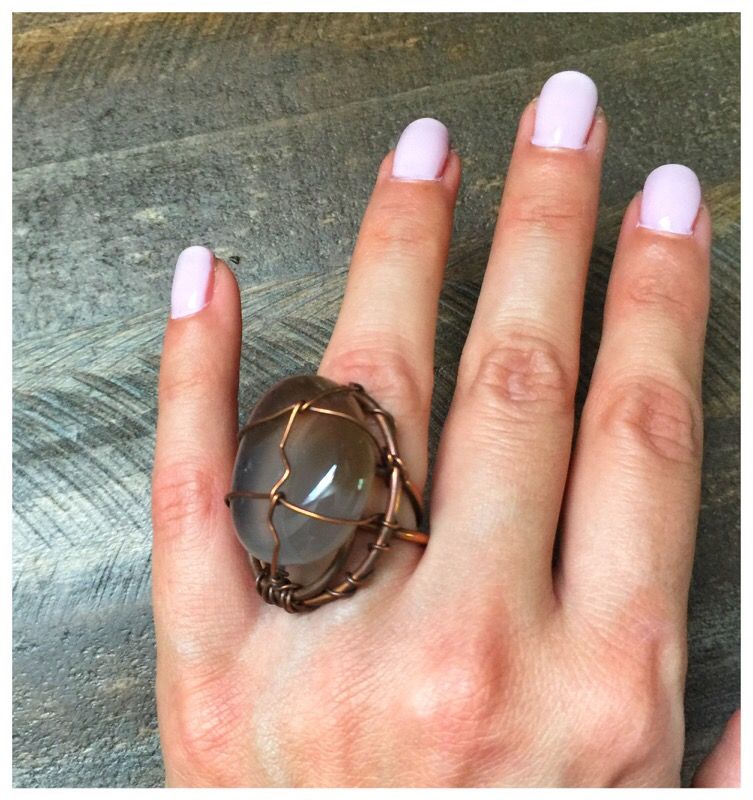Beautiful One of a Kind copper ring with Eye of Tiger stone