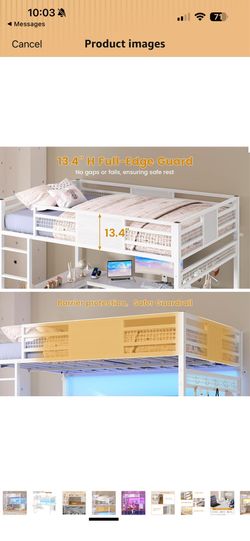 White Metal Loft Bed with Desk