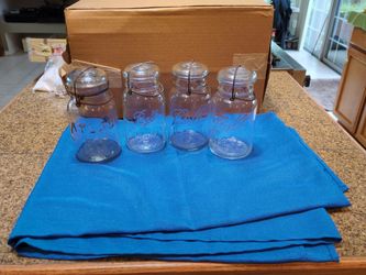 4 Small Mouth Vintage Quarts With Glass Lids & Bails