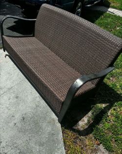 Wicker Patio Bench With Aluminum Arms