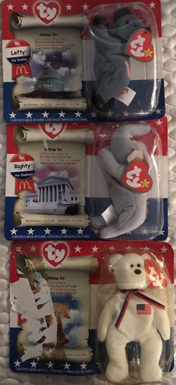 Ty Beanie Babies The American Trio Lefty, Righty and Libearty McDonalds Teenie