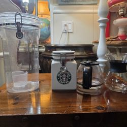 Rolling Cart  With Vintage Starbuck And Cofee Stuff