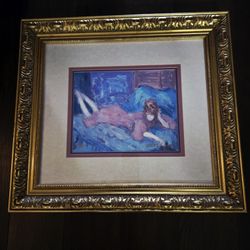 Vintage Framed Serigraph Print By BARBARA A. WOODS Titled " Relaxing Woman" Pencil Signed And Numbered 