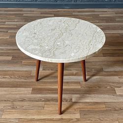 Mid-Century Modern Walnut Tripod Side Table w/ Crema Marfil Marble,c.1960’s
- Delivery Available