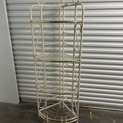Vintage Brass Style and Lacquered Metal Corner Baker’s Rack Shelf with Plexiglass