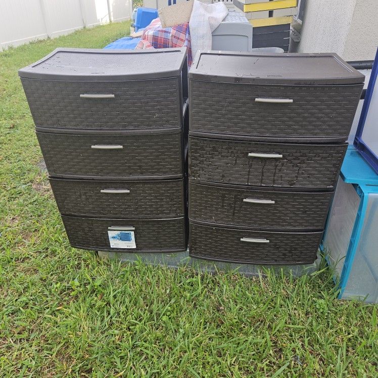 BROWN WEAVE STYLE PLASTIC DRAWERS $15 AND UP. SEE DETAILS