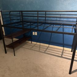 Twin Size Bunk Bed Frame With Shelves