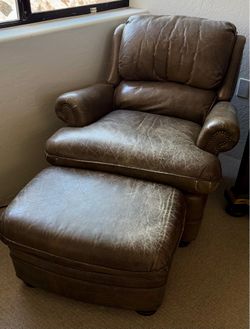 Leather recliner and ottoman