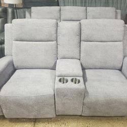 Gray Soft Fabric Power Sofa And Loveseat (New)