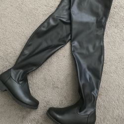 Black Flat Thigh High Boots 