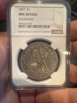 1847 Seated Liberty Silver Dollar NGC UNC Details