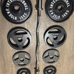 BRAND NEW Olympic Silver Curl Bar With Cooper Bearings & Weight Plates Pairs From 5s To 35s #  (Total: 170 lbs)