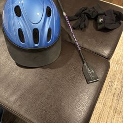 Girls horseback riding helmet gloves crop