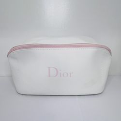 Dior White Pouch Trouser Bag with Pink Zipper 