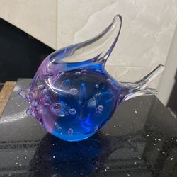 Murano Style Art Glass Fish Sculpture 5.5”x 7”