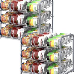 Vrisa 2 Pack Can Organizer for Pantry Stackable Can Storage Dispenser Holds Up to 72 Cans Can Holders for Kitchen Pantry Cabinet Silver