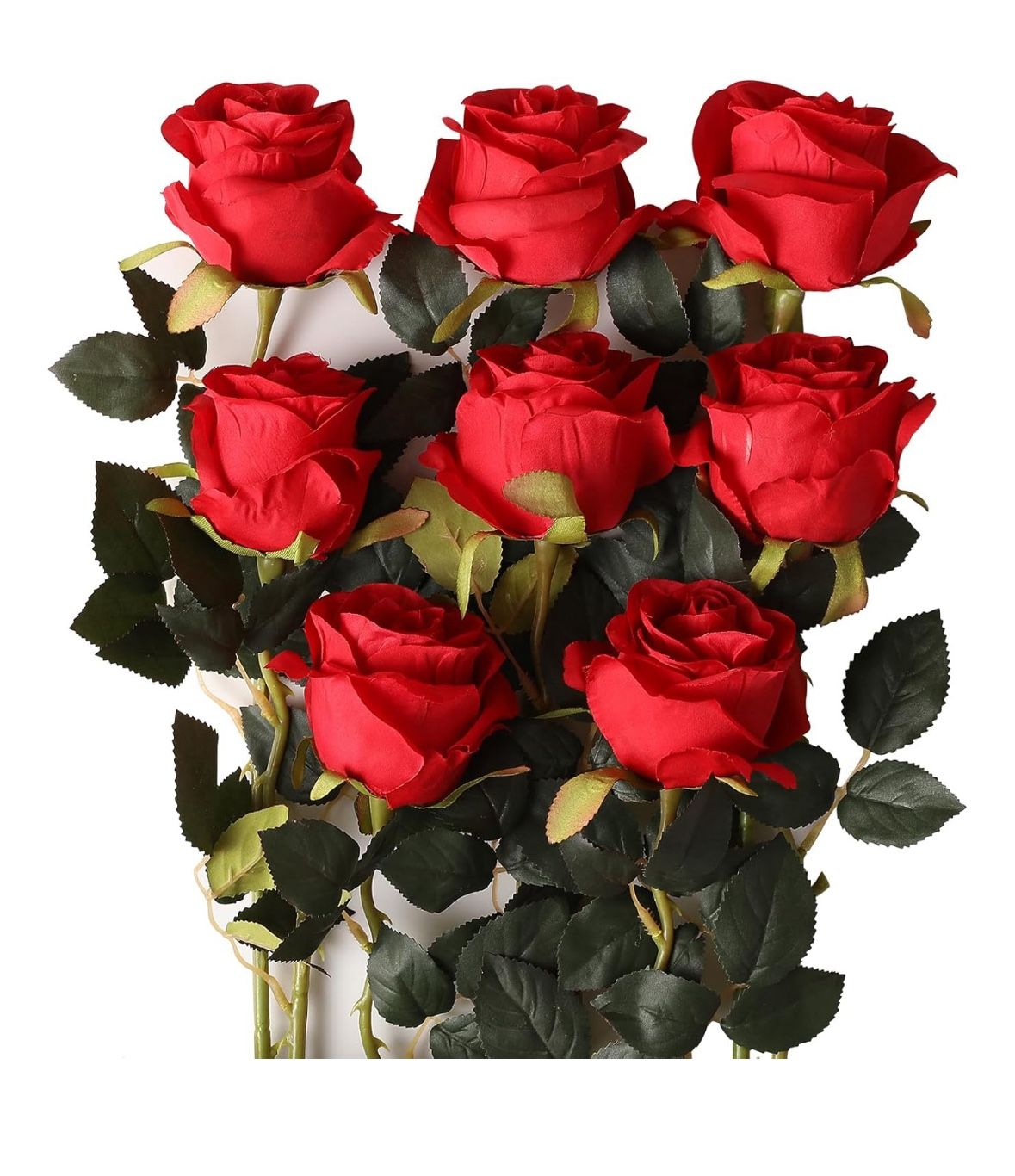 8 Pcs Red Roses Artificial Flowers Bulk,Realistic Long Stem Fake Silk Roses Bouquet for Wedding Centerpiece Table Vases Party Home Kitchen Decor