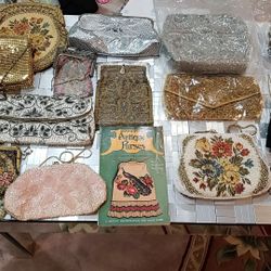 16 VINTAGE PURSES,HISTORY AND IDENTIFICATION GUIDE, 20 PAIR VINTAGE GLOVES TO INCLUDE ONE LEATHER